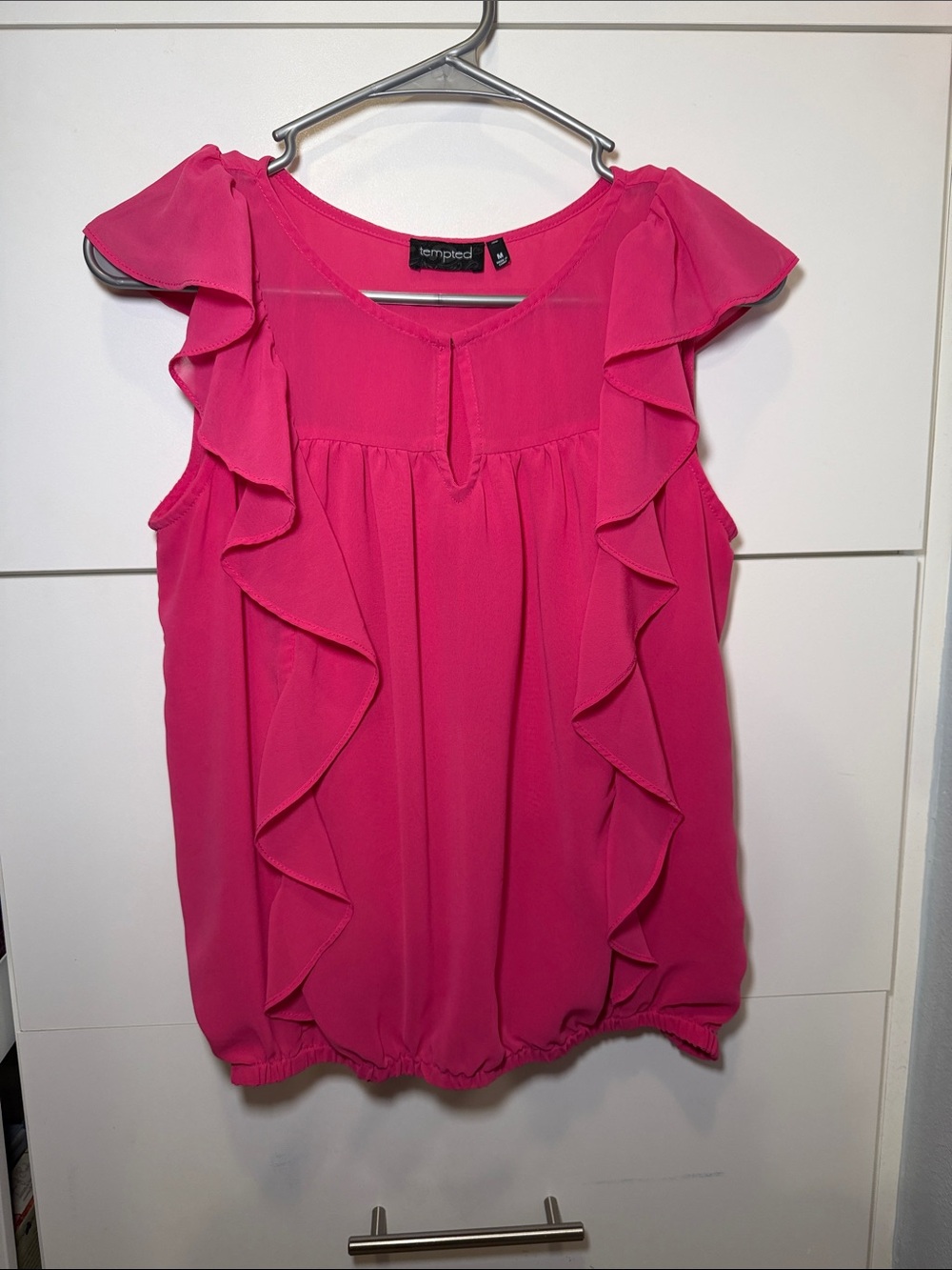 Tempted Fuchsia Ruffle Cap-Sleeve Blouse